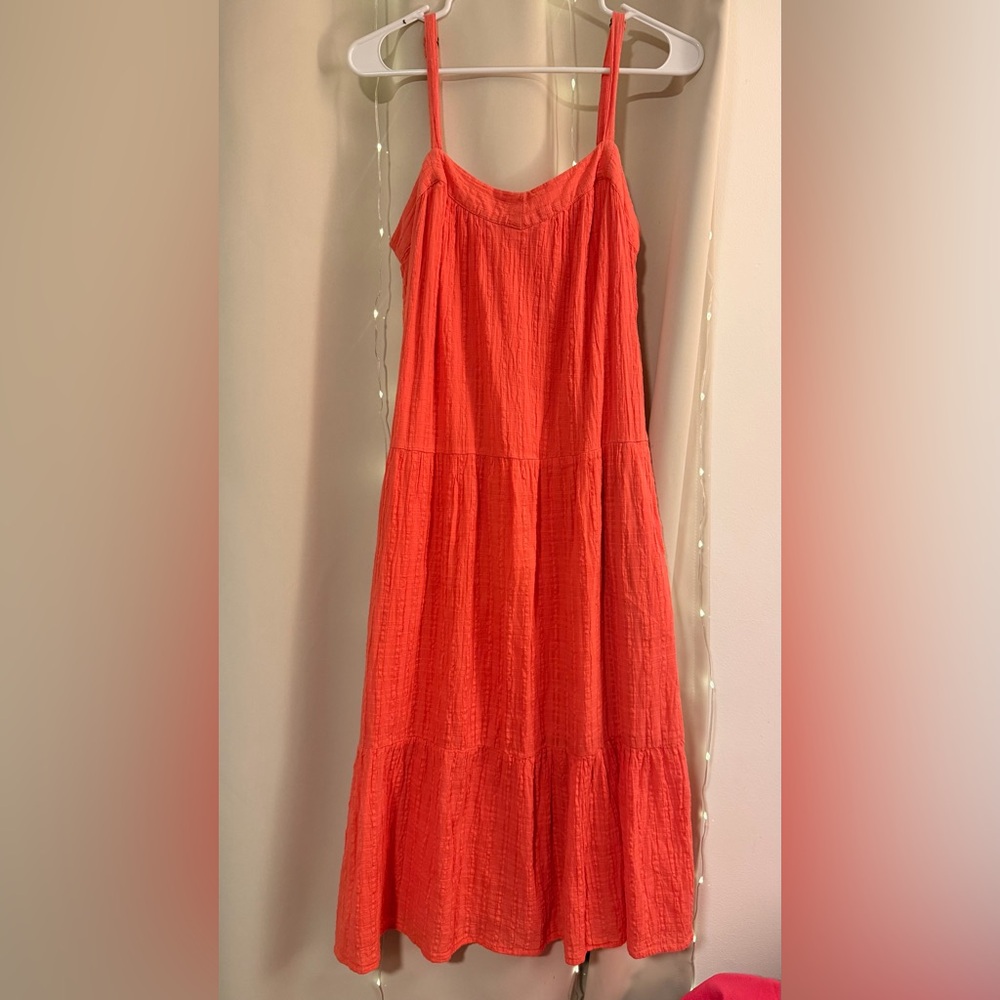 Textured Coral/Pink Sleeveless Dress